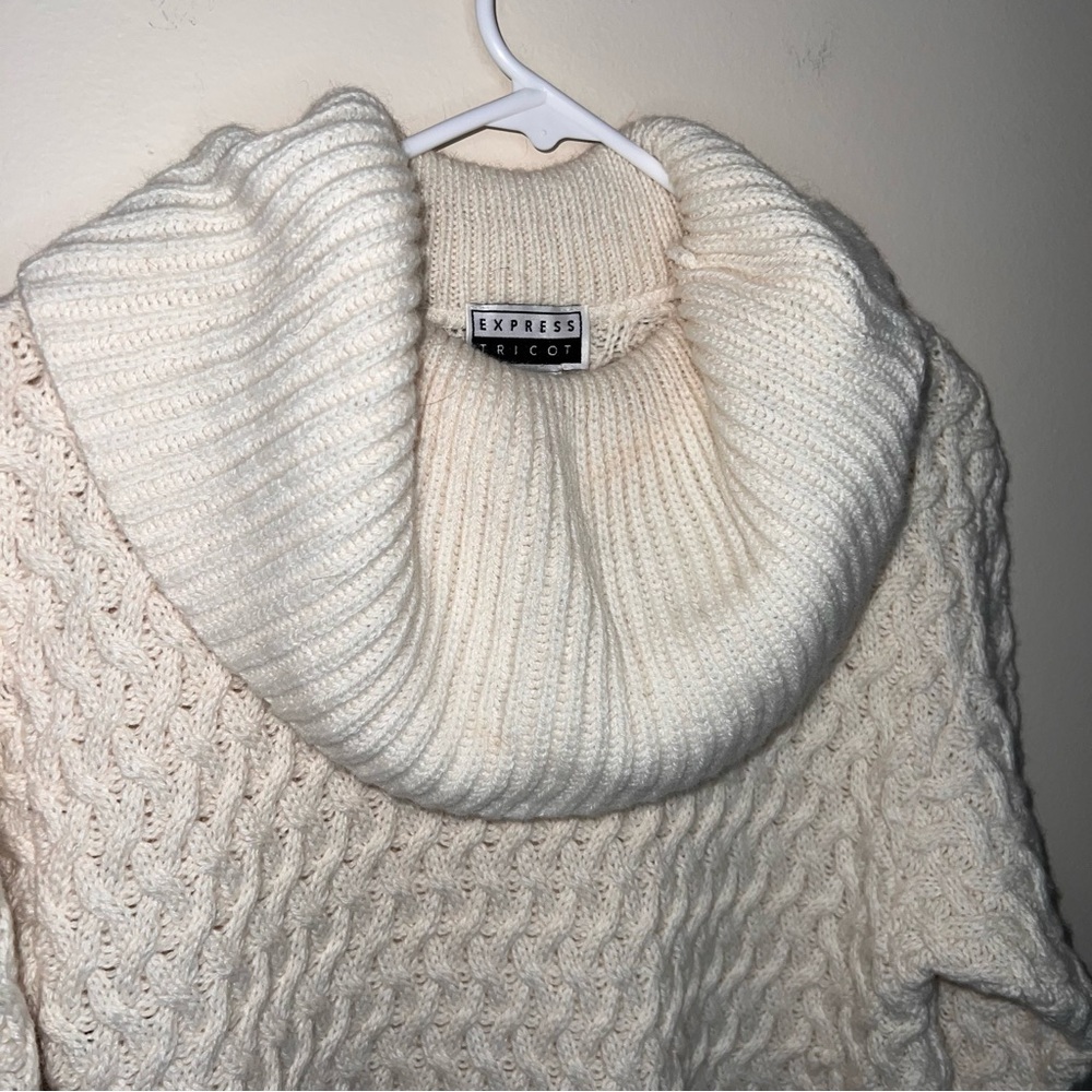 Express Tricot Vintage 90’s Cable Knit Cowl Neck Sweater Sweater Dress Italy Med - Picture 13 of 14